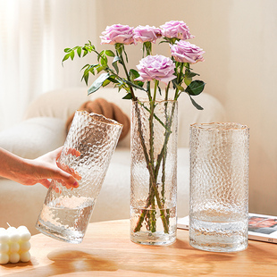 花瓶高级感现代简约风透明玻璃水培鲜花玫瑰花插花大口径装饰摆件