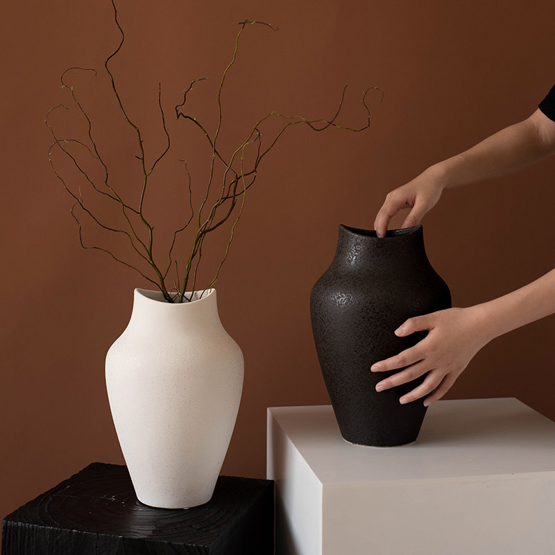 日式复古陶瓷花瓶高级感创意插花装饰黑白花器客厅电视柜玄关摆件,家居饰品,花瓶,淘宝优惠券,粉丝福利购,淘宝优惠卷