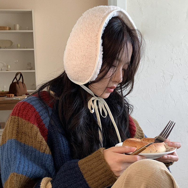 羊羔毛白色毛绒耳罩女秋冬季韩系甜美保暖耳套户外防寒防冻耳暖