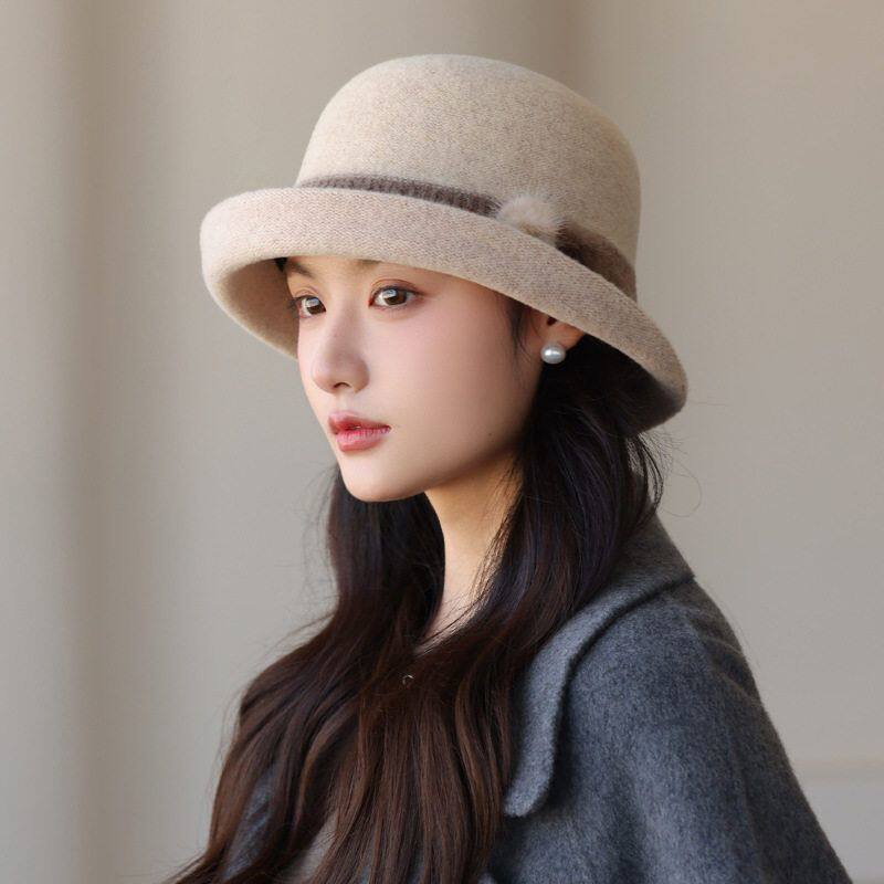 高品质羊毛小盆帽冬天帽子女款中老年气质妈妈帽卷檐显脸小渔夫帽
