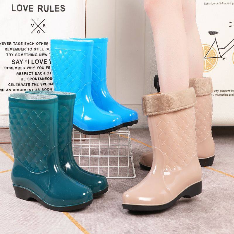 雨鞋女款中筒四季工作雨靴加棉保暖厨房厚底耐磨防滑水鞋女士水靴