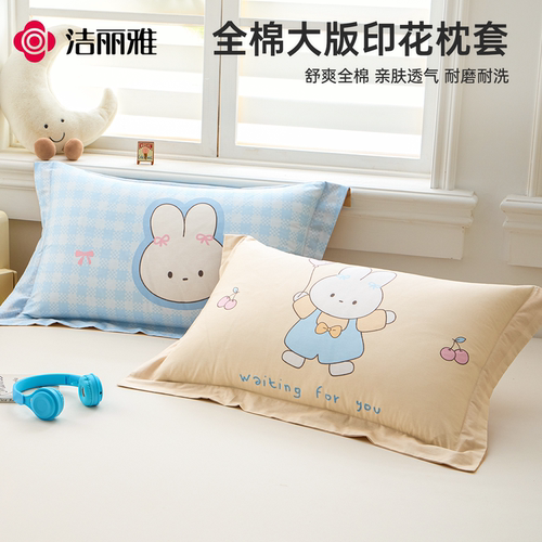洁丽雅纯棉枕套一对48x74cm家用