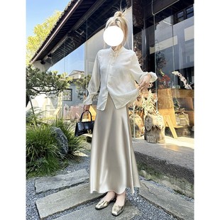 气质垂感包臀A字鱼尾月光裙中长款 醋酸缎面半身裙女高级感夏新款