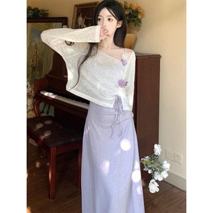 温柔风吊带连衣裙两件套女 夏装 穿搭配一整套2025大码 胖mm短款 罩衫