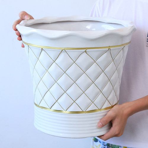 陶瓷花盆大口径30cm以上家用客厅欧式白色种金钱树专用发财树花盆