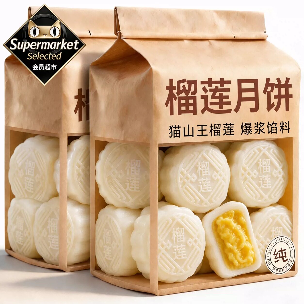 正宗猫山王榴莲冰皮月饼官方旗舰店广式流心月饼中秋节高端礼盒装