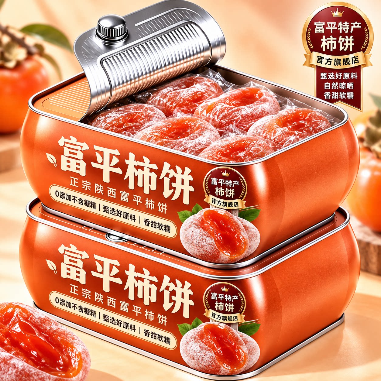 2026年新货正宗富平柿饼官方旗舰店陕西流心柿子吊柿圆饼独立包装