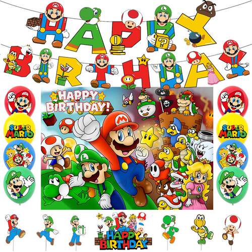 MARIO马里奥生日海报气球拉旗