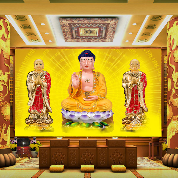 阿难尊者迦叶尊者背景墙布药师琉璃光如来佛神像墙纸释迦弥勒壁纸