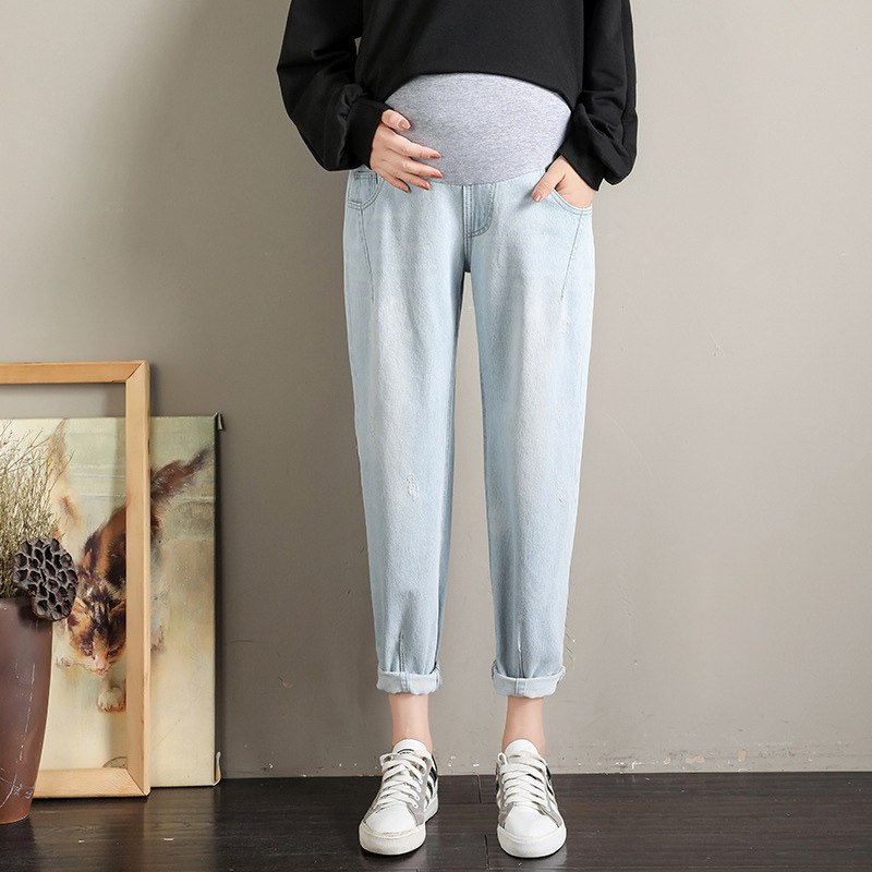 孕妇牛仔裤春夏薄款宽松时尚休闲九分裤哈伦托腹裤子夏季春秋大码