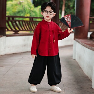 男童汉服中秋唐装男孩儿童古风红色套装秋季日常中式幼儿园国风
