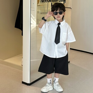 男童学院风领带衬衫套装2026新款夏季幼儿园六一儿童节短袖表演服