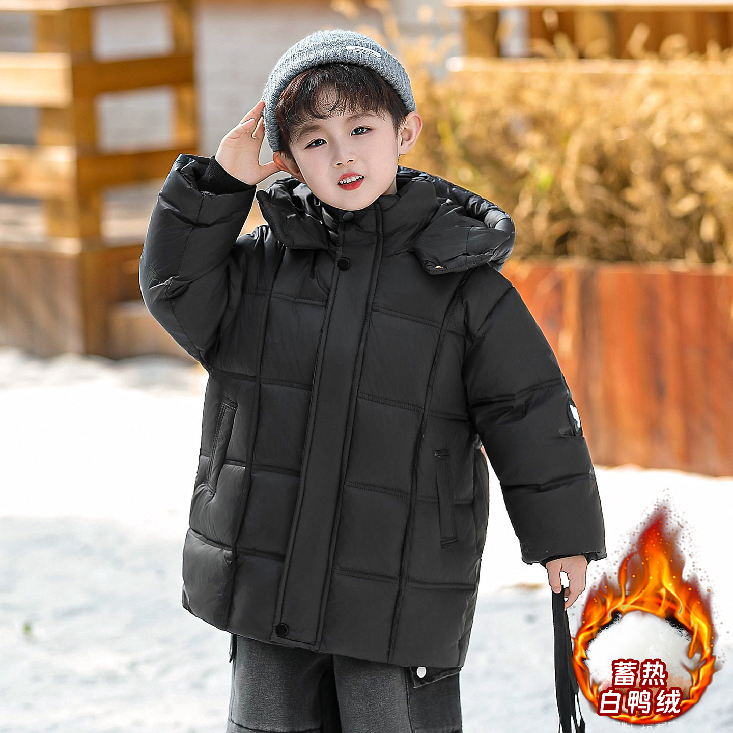 男童羽绒服儿童中长款白鸭绒外套