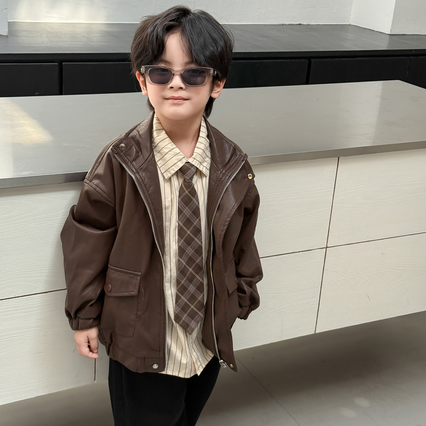 男童皮衣外套春秋款炸街机车夹克