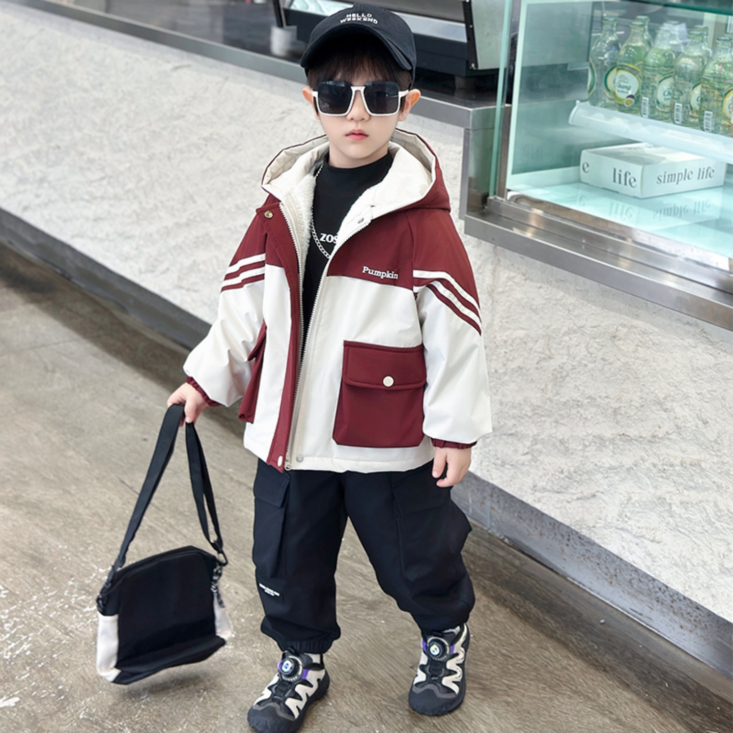 男小童加绒棉服外套秋冬季派克服