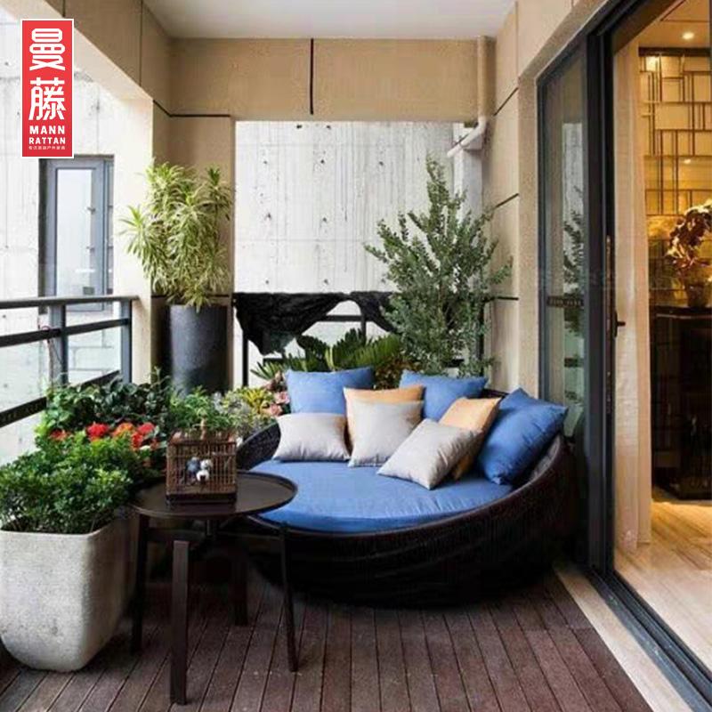 户外藤编躺床庭院室外阳台休闲躺椅圆床酒店民宿露天阳光房藤躺床