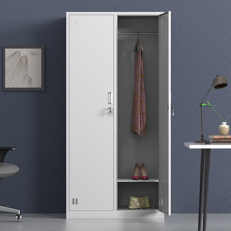 办公室二门更衣柜员工宿舍布草储物柜子带锁铁皮换衣柜家用双开门