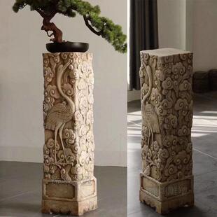 石雕云柱汉白玉做旧石材花架中式庭院户外石头祥云柱摆件云纹石柱