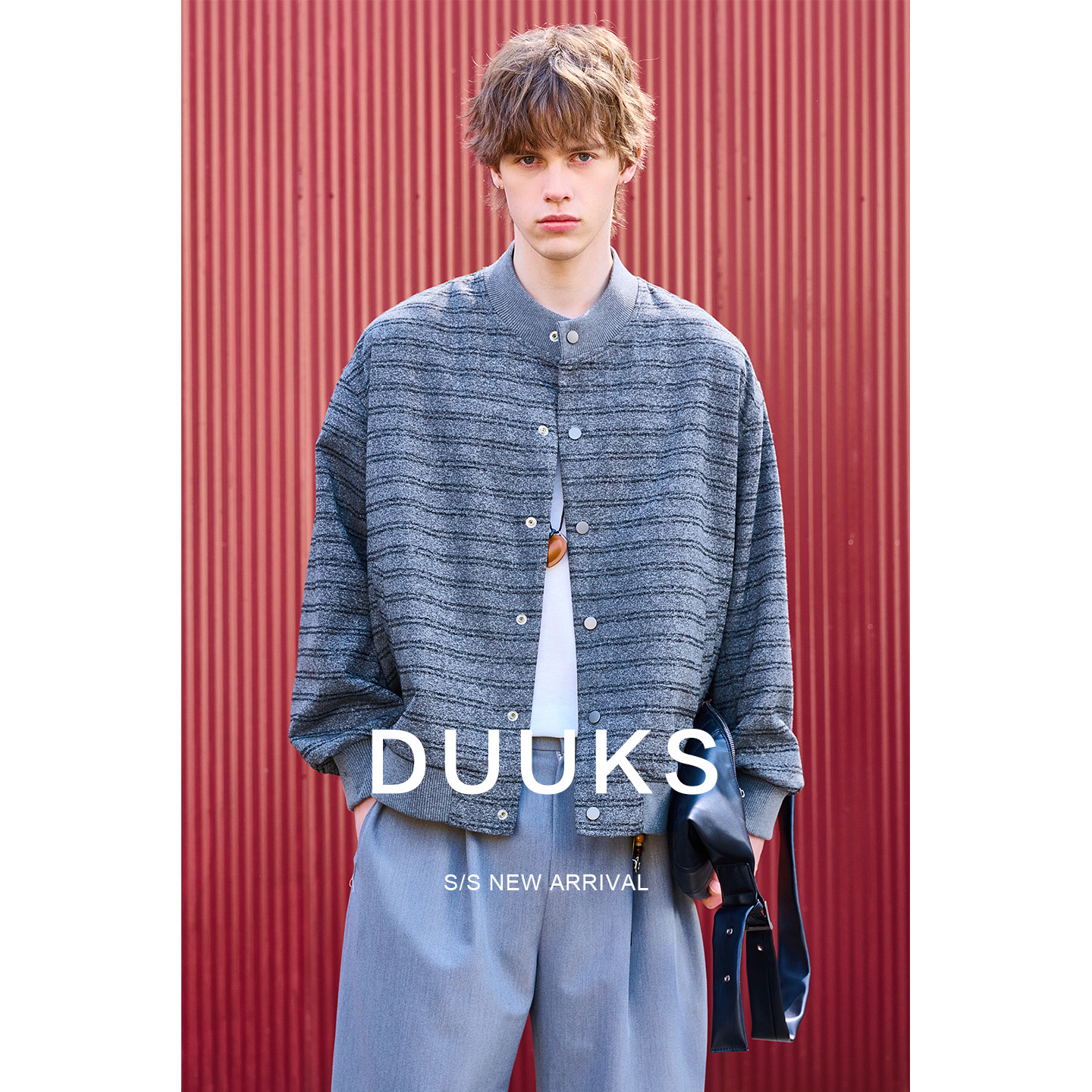 DUUKS条纹棒球领夹克外套男春秋季2026新款休闲男装针织开衫上衣
