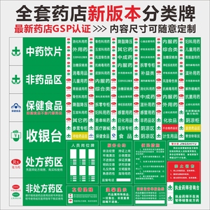 药房药品分类牌药店分类医院药店标识标志牌标贴标签GSP认证全套诊所口腔诊所中药店制度便民服务公示牌定制