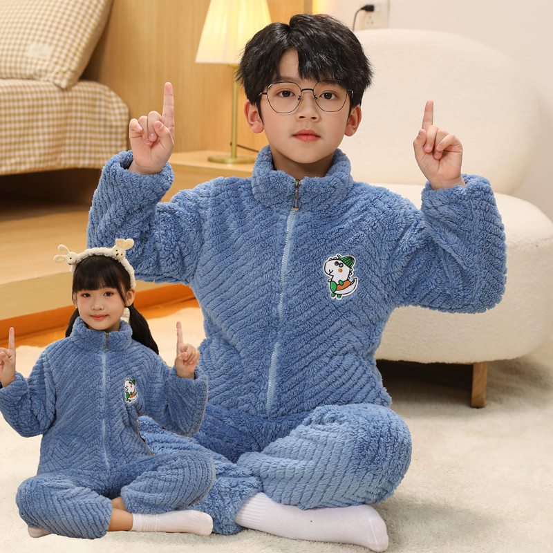 【爆款热销】秋季儿童法兰绒睡衣冬季宝宝珊瑚长袖男童家居服套装