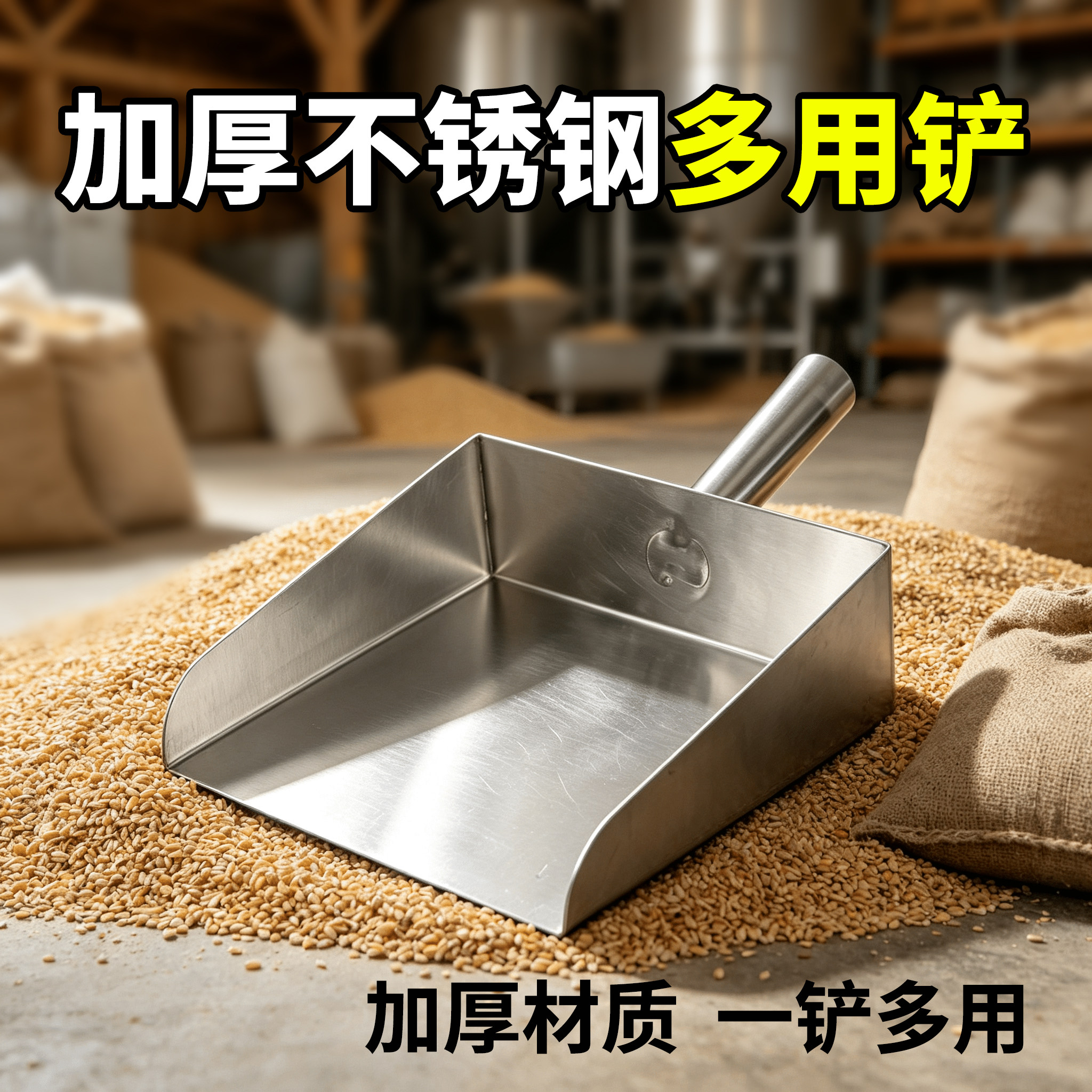 304不锈钢加厚带柄方形簸箕