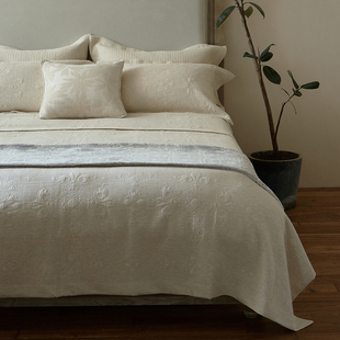 高端棉麻提花床盖三件套水洗绗缝夹棉加厚高级感榻榻米四季通用