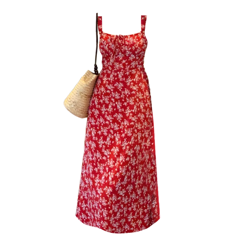 大码胖妹妹花样年华法式碎花复古显瘦气质吊带连衣裙女春天仙女裙