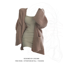 大碼胖mm慵懶系帶針織中長款毛衣開衫+純欲修身顯瘦針織裙兩件套