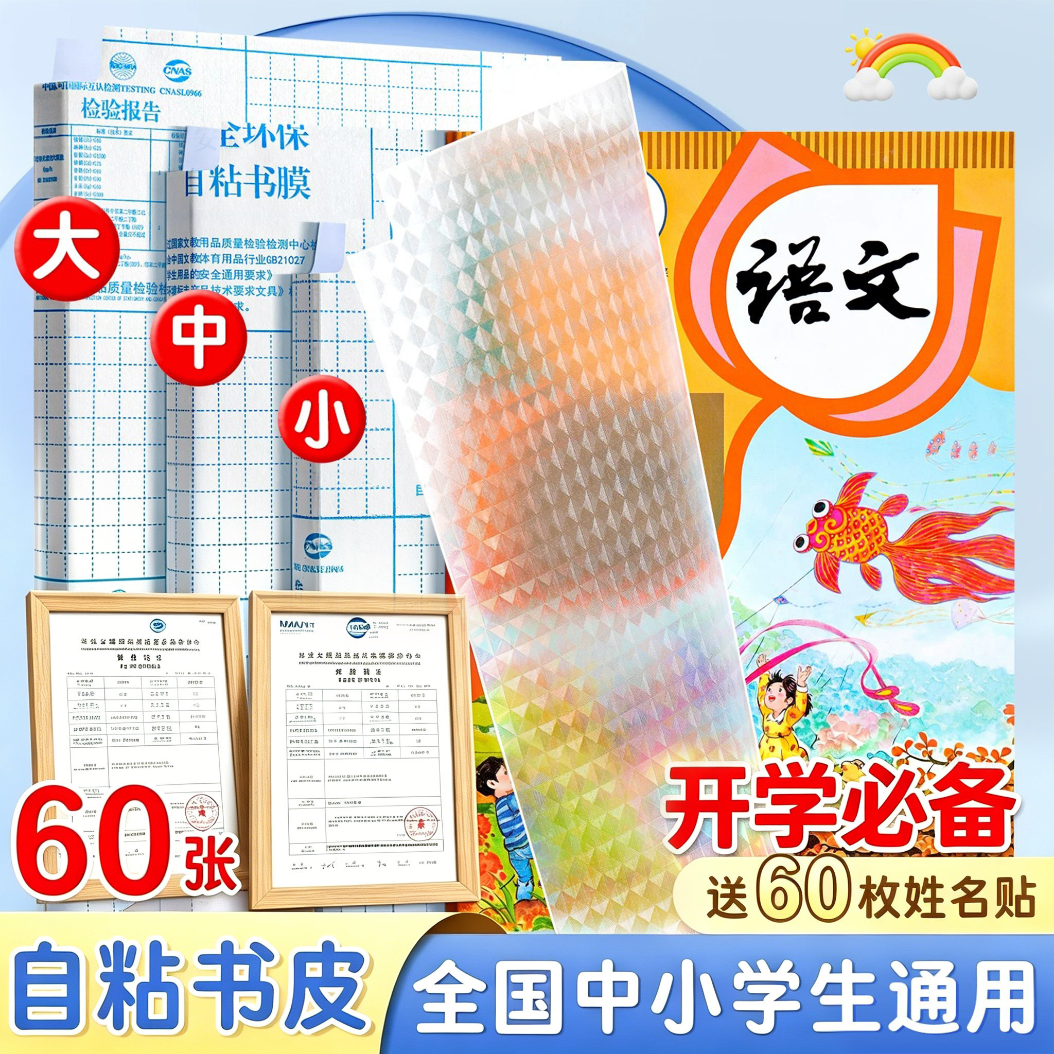 包书皮贴纸钻石纹自粘书套中号大号小号透明磨砂加厚小学生一年级16k书皮保护套课本二三初中生a4书皮膜