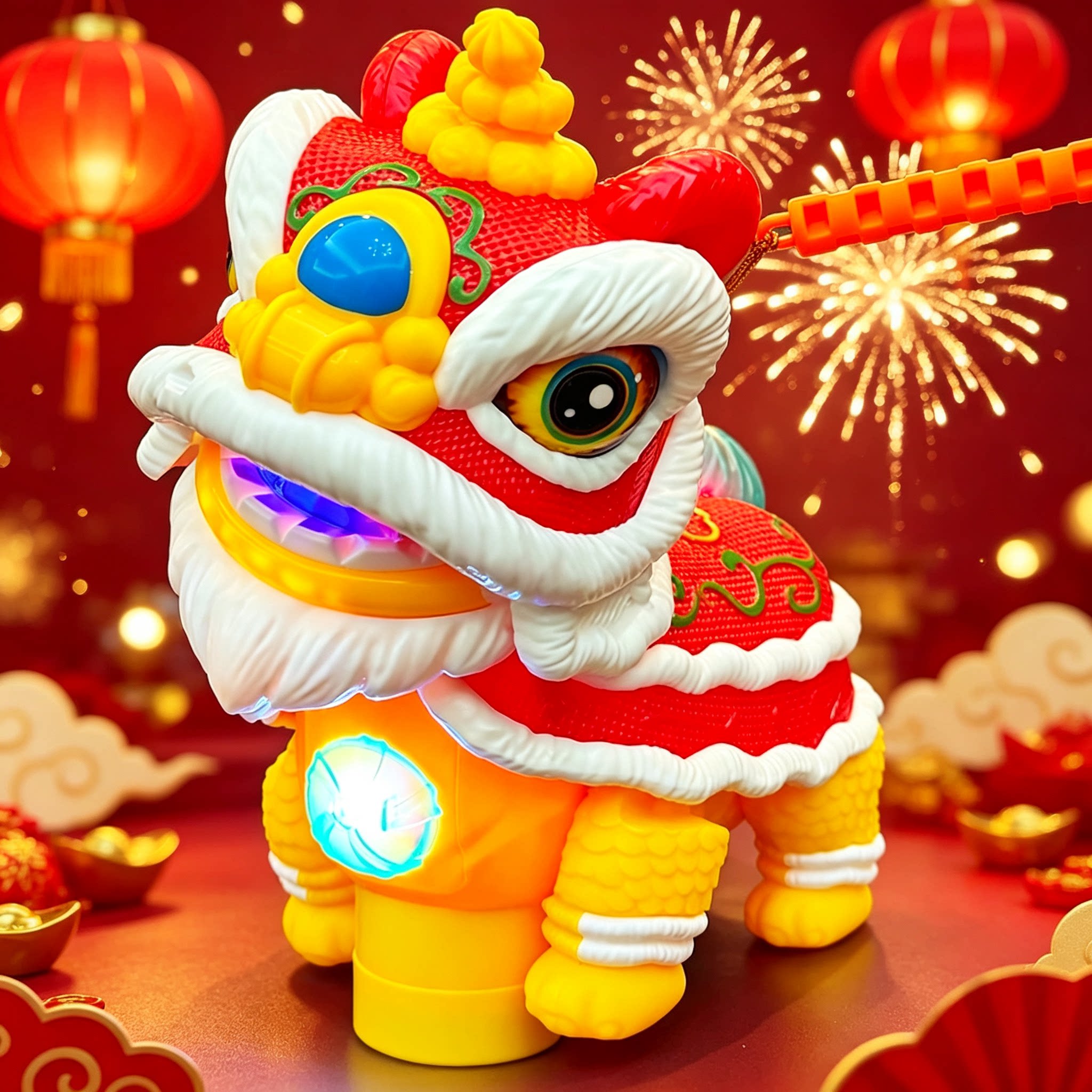 小孩子中秋节礼物音乐发光手提灯笼儿童花灯玩具电动摇摆舞狮醒狮图片