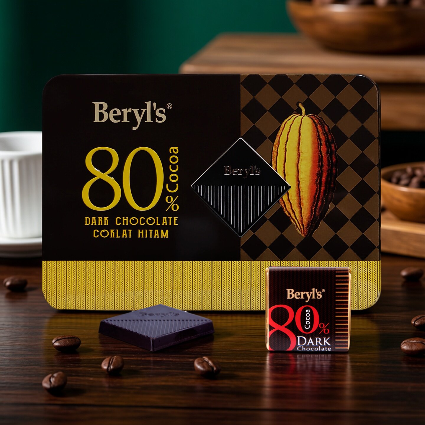 马来西亚原装进口零食coco纯可可脂beryls倍乐思80黑巧克力礼盒装
