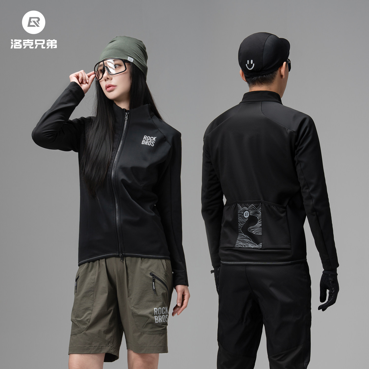 洛克兄弟骑行服上衣男女款抓绒防风保暖公路山地车运动服长袖冬季