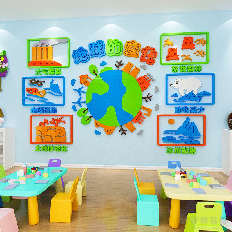 幼儿园环创主题墙装饰爱护环境保护地球墙贴学校走廊大厅环境布置