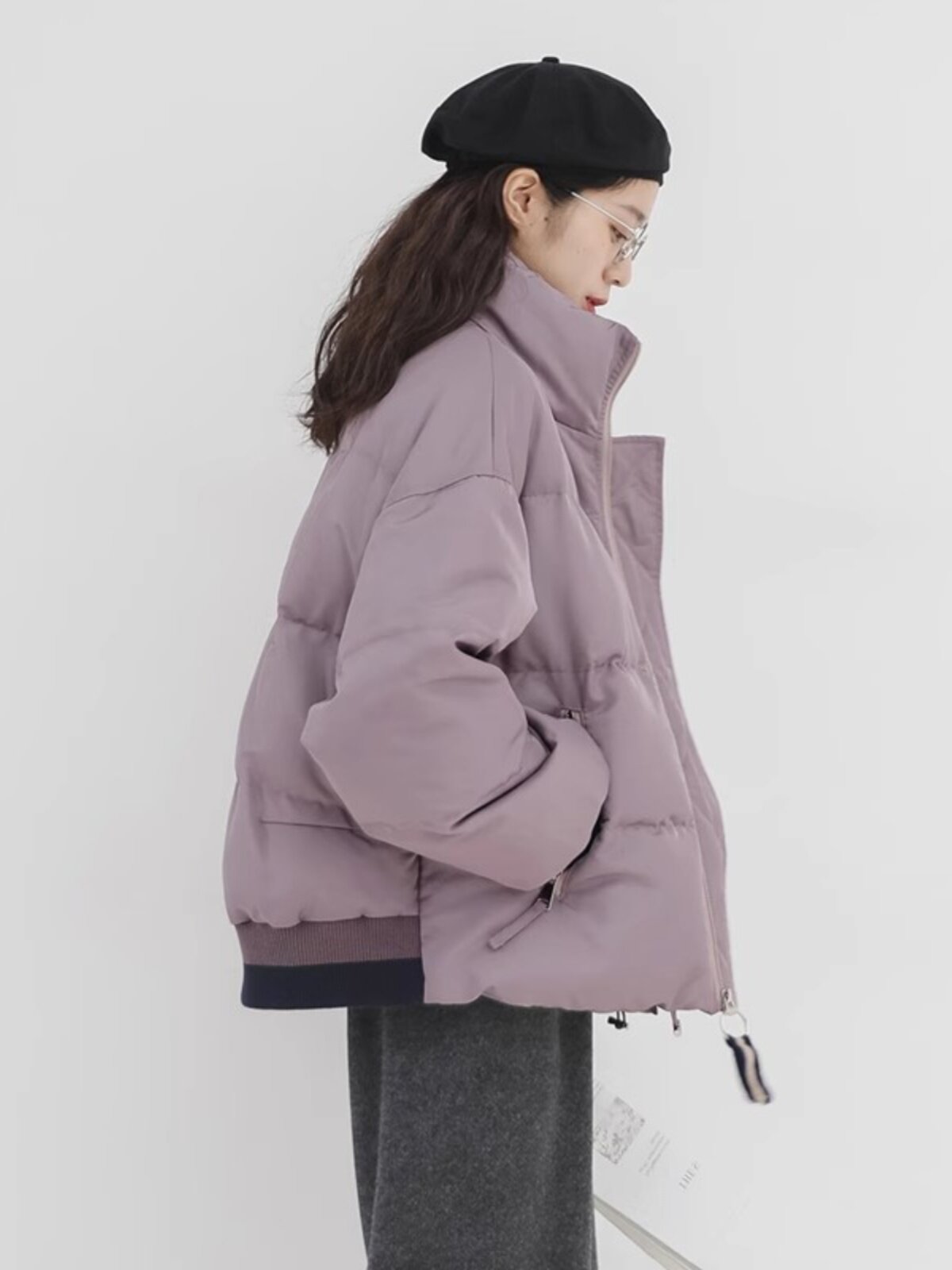 香芋紫立领棉服女士短款2025年冬季新款爆款面包服廓形小个子外套