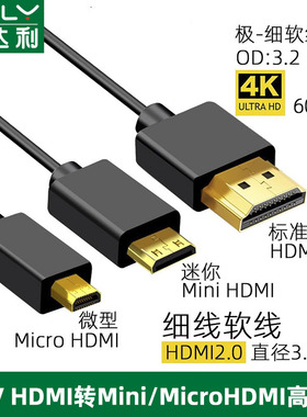 俊达利miniHDMI转HDMI2.0超细4K高清视频micro云台单反相机监视器