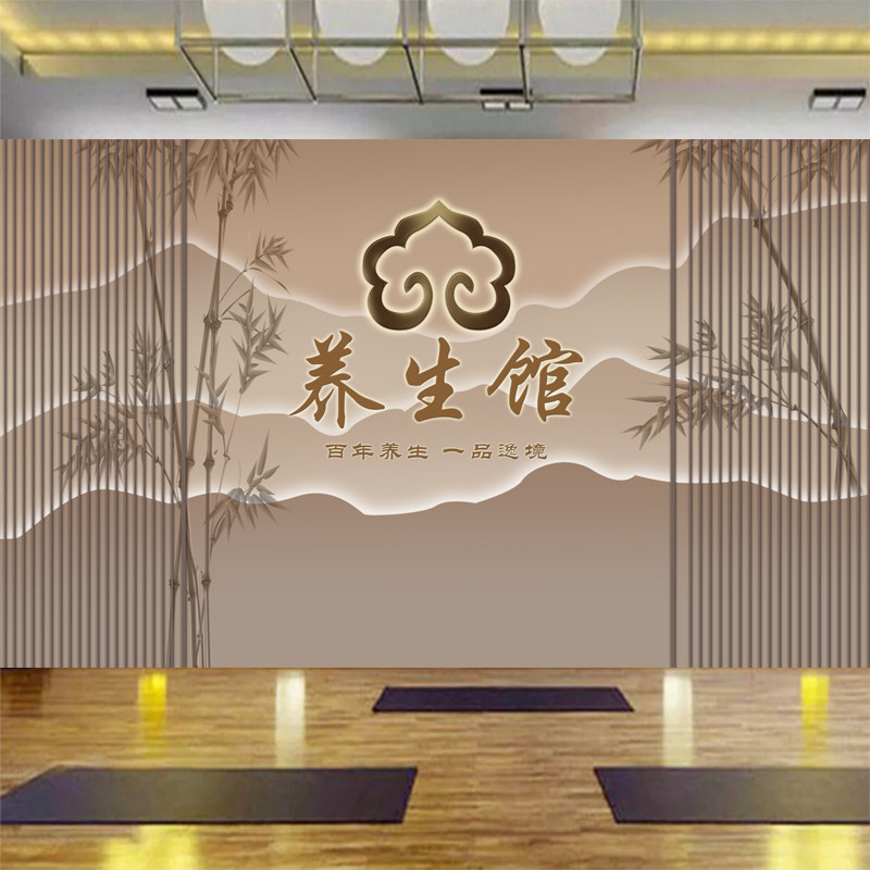 养生馆吧台装饰画中医养生墙纸定定制壁画