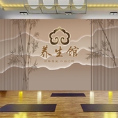 养生馆吧台装 饰画中医养生墙纸定制头疗足浴店美容院会所前台壁纸