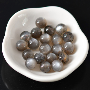 天然水晶黑骨干散珠黑太阳石珠子DIY手工编织串珠猫眼金星日光石