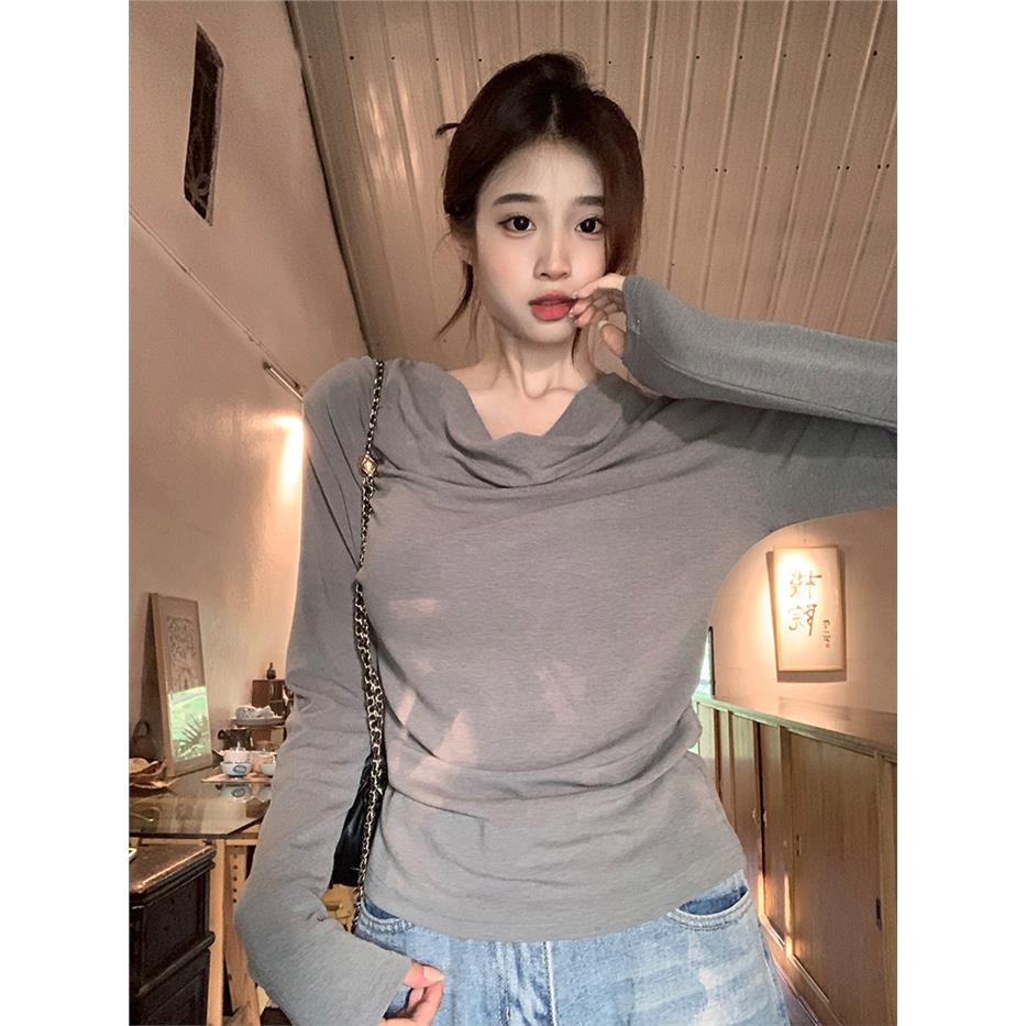 实拍1*1莫代尔长袖t恤女