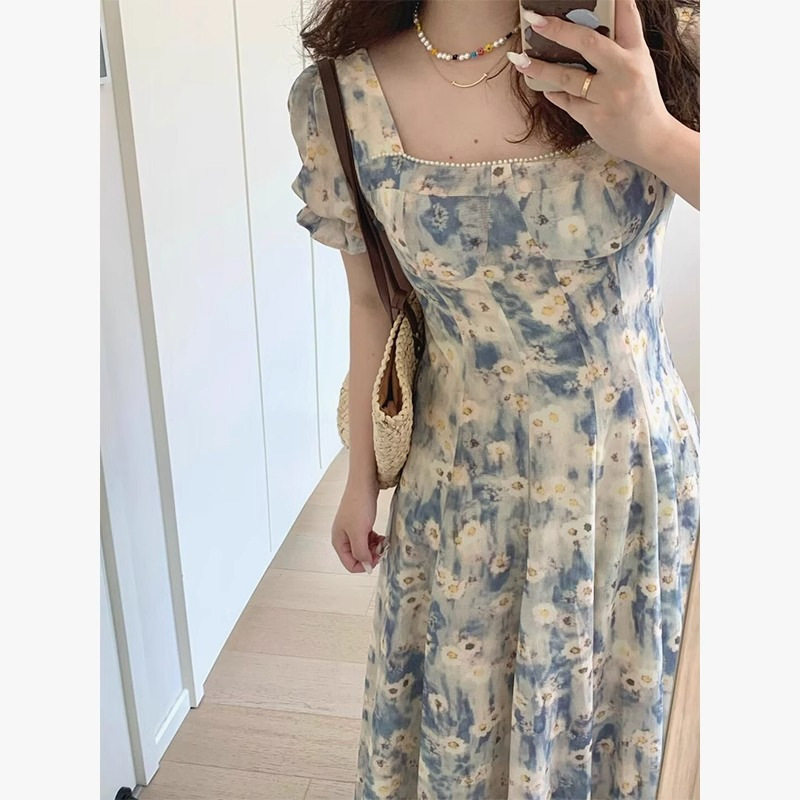法式油画碎花短袖新女方