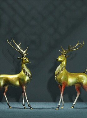 箐铜记《双禄呈祥》九色鹿铜摆件家居装饰品客厅玄关乔迁新居礼品