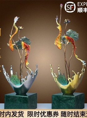 全铜鱼摆件如得水年有余锦