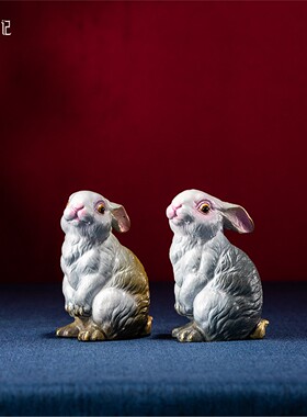 箐铜记《前兔无量》生肖兔黄铜摆件家居装饰品客厅玄关办公室书桌