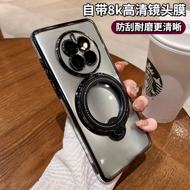 适用华为mate60pro手机壳新款支架Mate40Pro带镜头膜P60全包P50Pro防摔M40E透明电镀硅胶mate30pro保护套男女