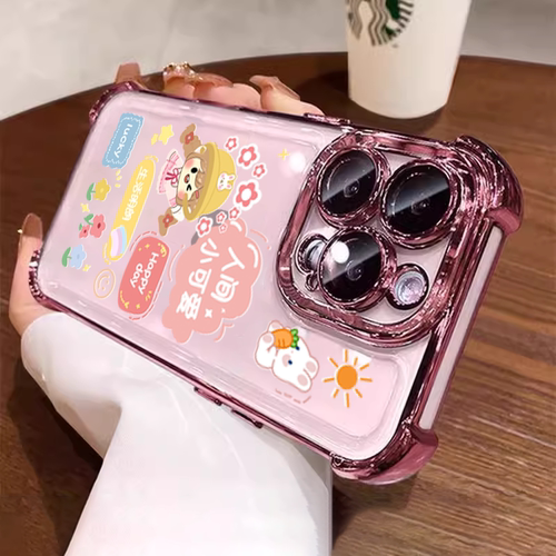 小可爱四角气囊防摔适用苹果15promax手机壳iphone14plus软套16电镀13pm文字中国风12硅胶全包11pro女xs xr套