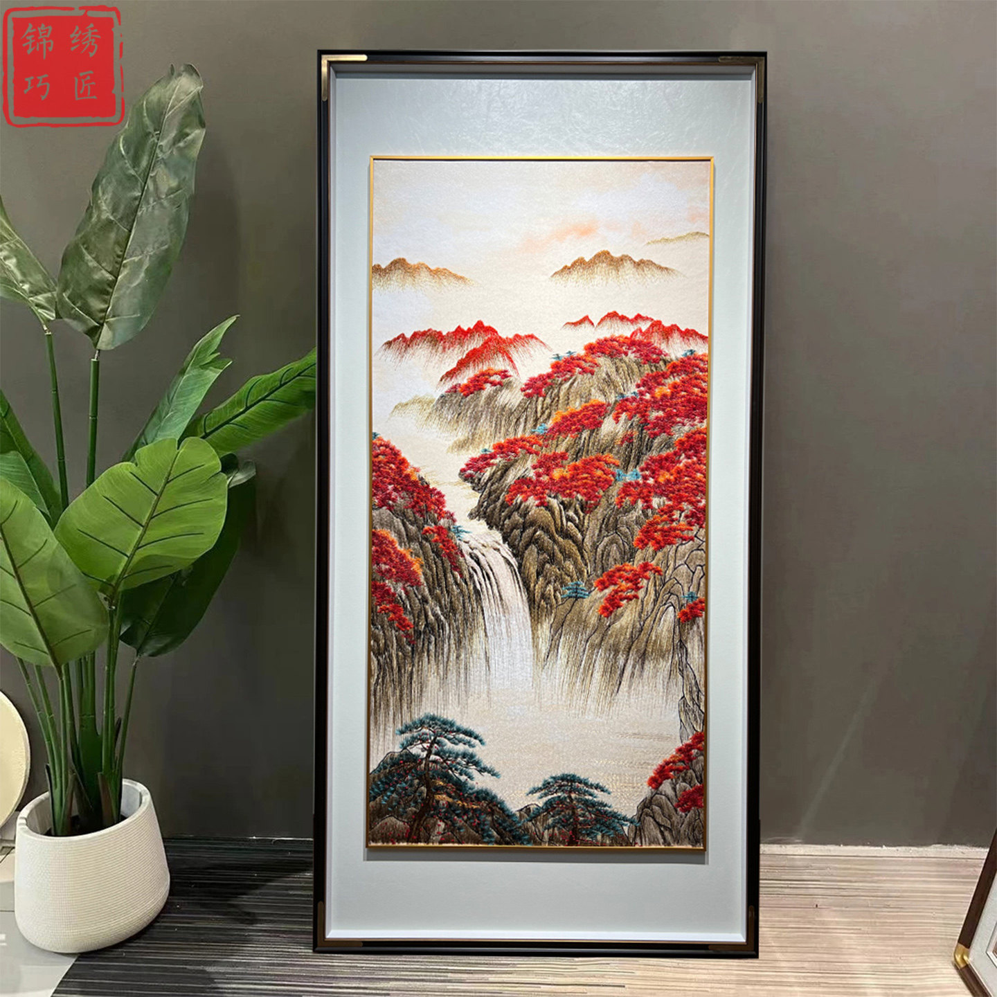 鸿运当头新中式苏绣装饰画现代玄关刺绣挂画走廊尽头织锦绣壁画