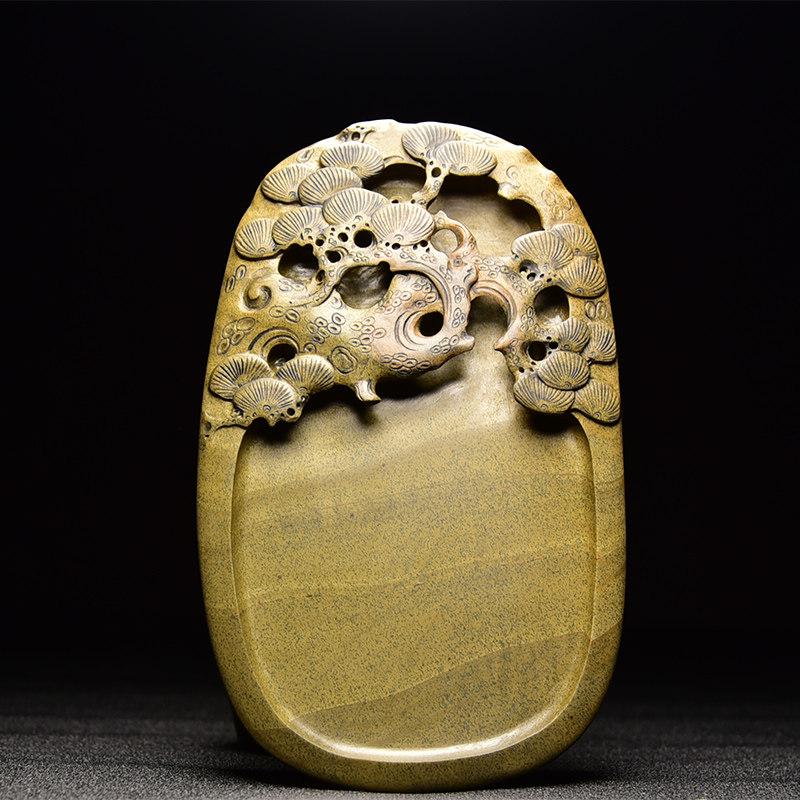 之景老坑精品高档安徽歙县天然原石鳝鱼黄鱼子籽料歙砚端砚书法专用台