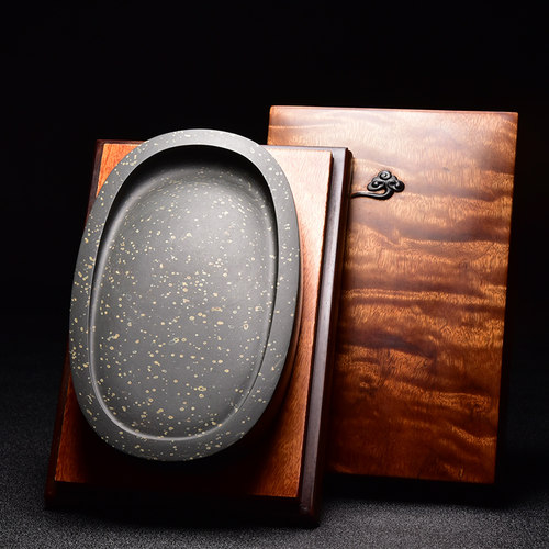 精品高档文房四宝珍藏礼品安徽歙县天然原石老坑金星坑金星书法国画研磨墨块碟盘歙砚端砚专用成人砚台