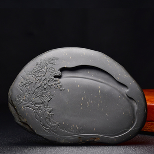 精品老坑歙砚石四大名坑金星坑金星作品/春树暮云/原石送礼实用山水题材砚非遗手工砚雕技艺文房四宝收藏实用